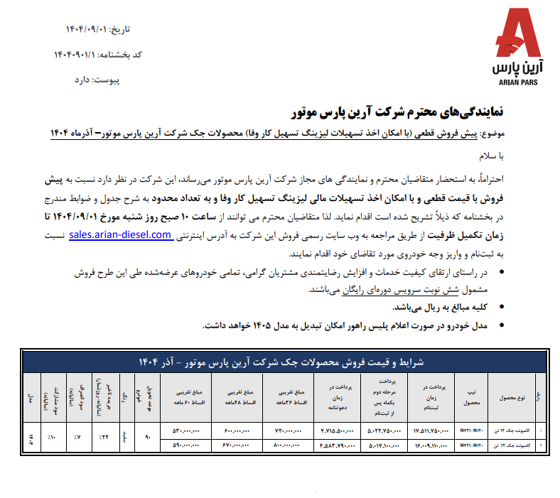 شرایط اقساط کامیونت جک